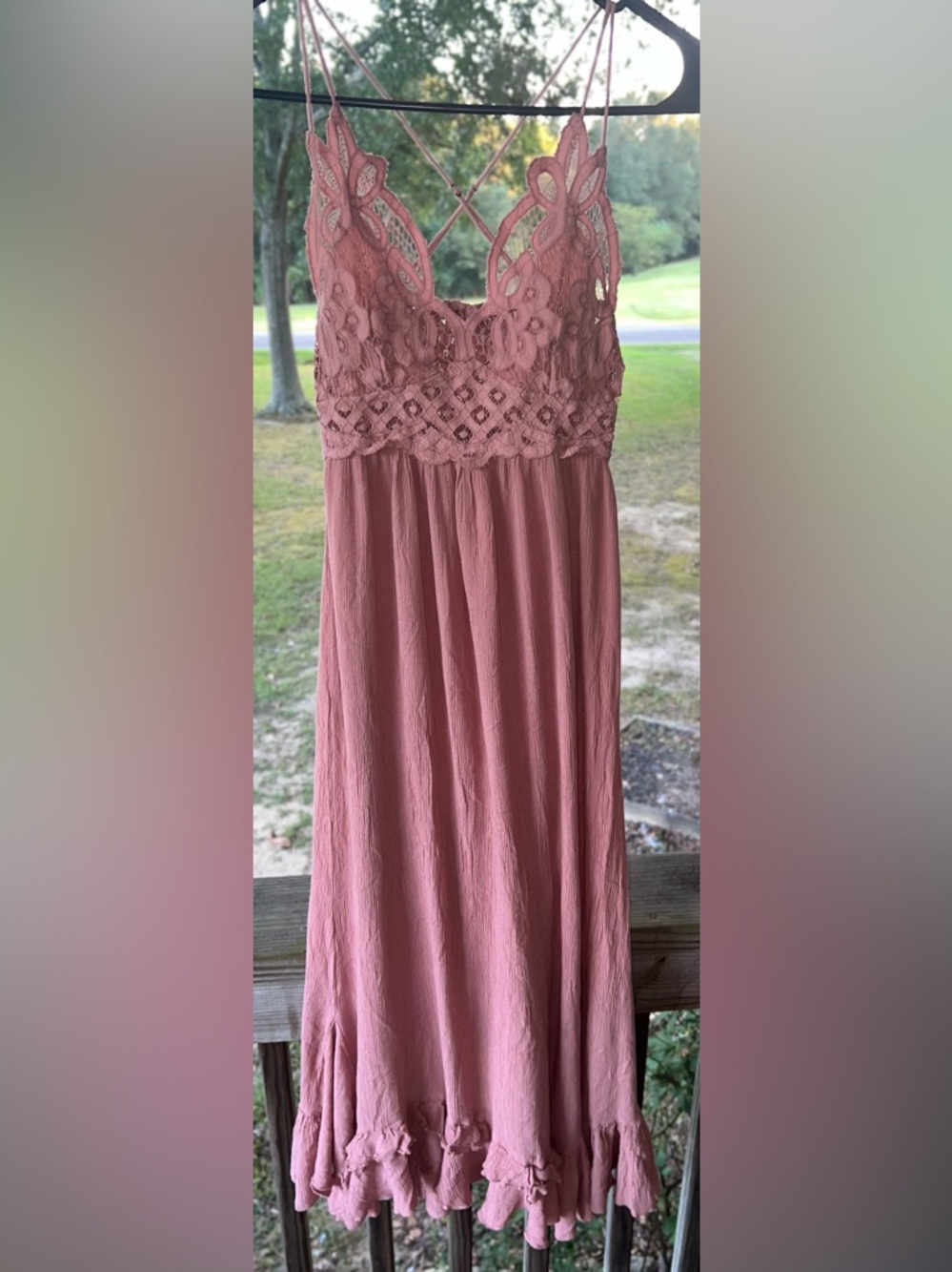Free People Dusty Rose Crochet Lace Maxi Dress